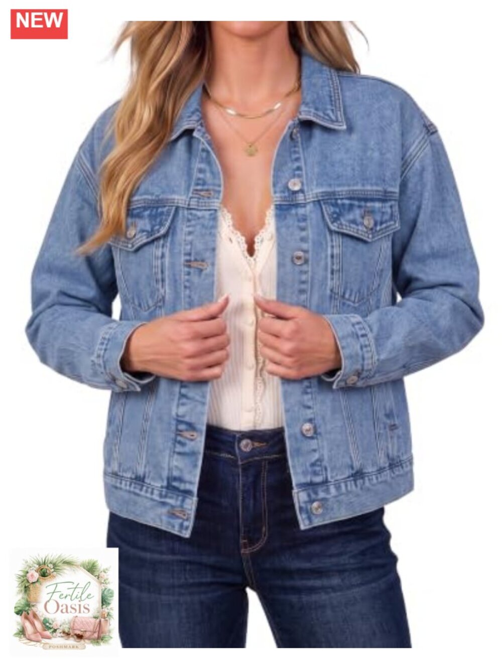 Denim Jacket Oversized Women Button Down Long Sleeve Jean Trucker